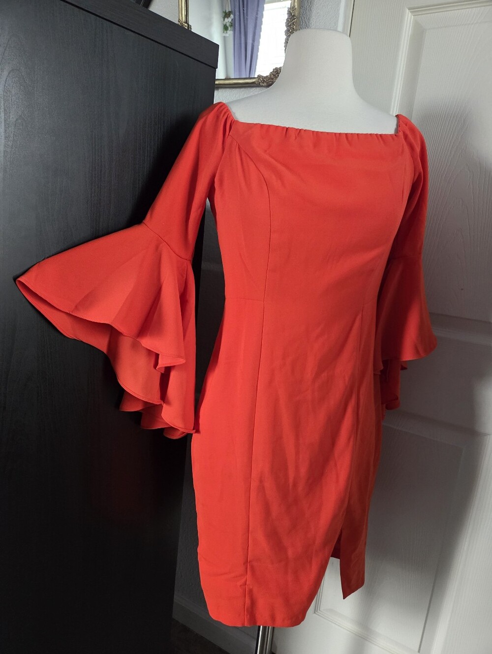 Orange flutter bell sleeve bodycon sheath dress size 4